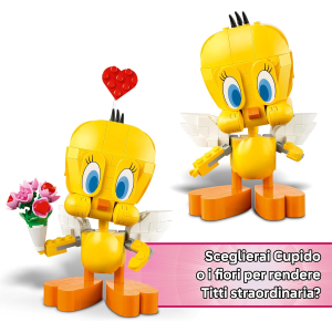 LEGO 40824 LOONEY TUNES, TITTI  Uccellino Esposizione con Mazzo di Fiori, Cuore, Arco di Cupido e Supporto a Forma di Nuvola