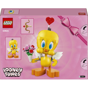 LEGO 40824 LOONEY TUNES, TITTI  Uccellino Esposizione con Mazzo di Fiori, Cuore, Arco di Cupido e Supporto a Forma di Nuvola