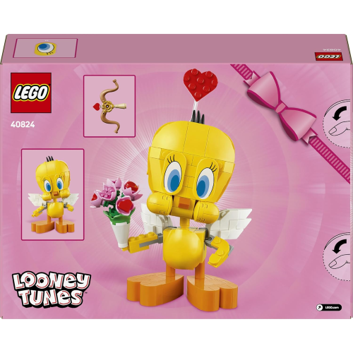 LEGO 40824 LOONEY TUNES, TITTI  Uccellino Esposizione con Mazzo di Fiori, Cuore, Arco di Cupido e Supporto a Forma di Nuvola