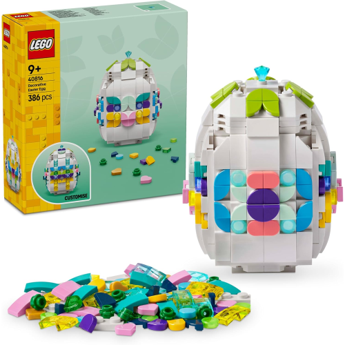 LEGO 40816 Uovo di Pasqua Decorativo - Decorazione Pasquale Giocattolo con Elementi Colorati come Cuori Dorati e Pietre Preziose