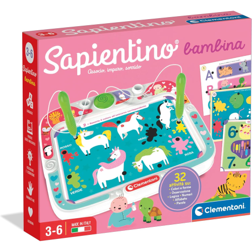 CLEMENTONI 16473 SAPIENTINO BAMBINA con Penne Parlanti per Bambini 3-6 Anni, con 16 Schede e più di 32 attività