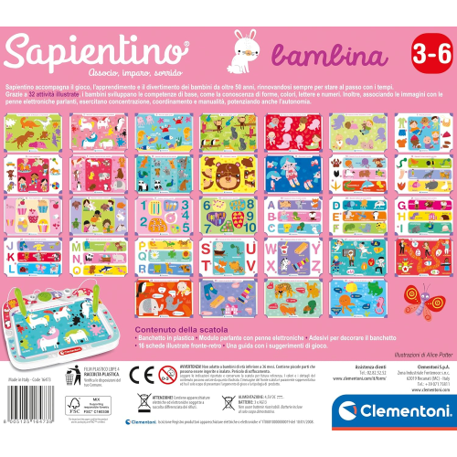 CLEMENTONI 16473 SAPIENTINO BAMBINA con Penne Parlanti per Bambini 3-6 Anni, con 16 Schede e più di 32 attività