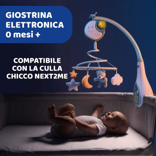CHICCO 07627-20 GIOSTRINA AZZURRA, Next2Dreams Giostrina Neonato 3in1 con Carillon Elettronico per Culla e Lettino