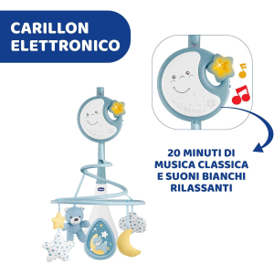 CHICCO 07627-20 GIOSTRINA AZZURRA, Next2Dreams Giostrina Neonato 3in1 con Carillon Elettronico per Culla e Lettino