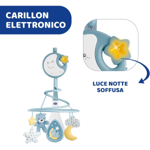 CHICCO 07627-20 GIOSTRINA AZZURRA, Next2Dreams Giostrina Neonato 3in1 con Carillon Elettronico per Culla e Lettino
