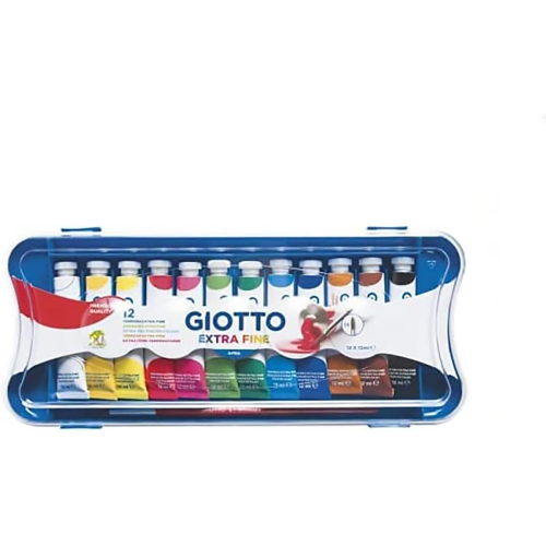 GIOTTO 304100 TEMPERA 12 ML DA 12Extra Fine - Astuccio da 12 Tempere Extra Fine in Tubetto + 1 Pennello