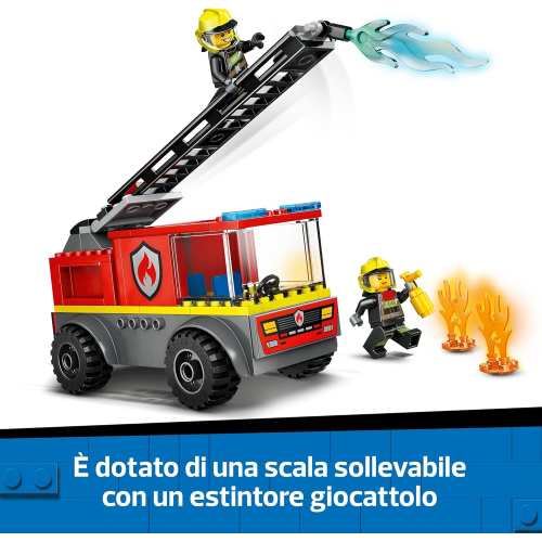 LEGO 60463 CITY Autopompa con scala, Camion Giocattolo dei Pompieri con 2 Minifigure e Starter Brick - 4 ANNI+
