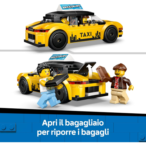 LEGO 60487 CITY TAXI GIALLO, Modello di Auto con 2 Minifigure e Tetto Rimovibile - 5 ANNI+