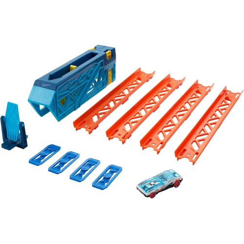 HOT WHEELS GVG08 TRACK BUILDER Unlimited Set Lanciatore Partenze Folli con 3 Pezzi di Pista e Macchinina -