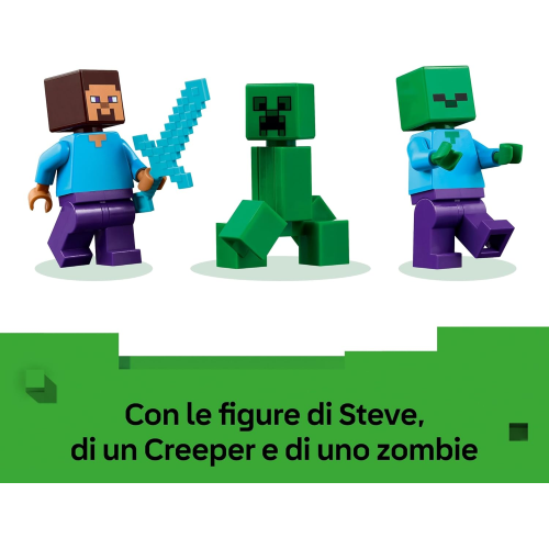 LEGO 21275 MINECRAFT Casa nella Giungla Esplosiva - con Modello di Barca, Figure di Steve, Creeper e Zombie, Funzione TNT 