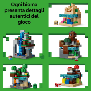 LEGO 21589 MINECRAFT, Mini-Biomi Giocattolo -Miniatura per la Stanza da Gaming - Puzzle 3D con 5 Microfigure 