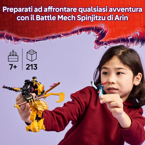 LEGO 71839 NINJAGO Battle Mech Spinjitzu di Arin - Action Figure Snodabile, Drago Giocattolo Baby Riyu e 2 Minifigure