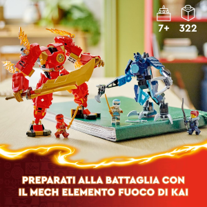 LEGO 71808 NINJAGO Mech Elemento Fuoco di Kai, Giochi d'Azione da 7 Anni, 2 Action Figure Snodabili 