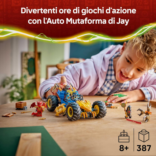 LEGO 71856 NINJAGO 2 in 1 Auto Mutaforma di Jay - Macchina con 5 Minifigure Ninja tra cui Kai e Nya oltre a Shuriken e Spade