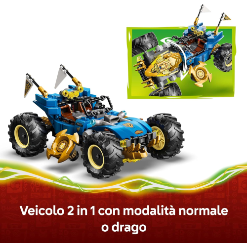 LEGO 71856 NINJAGO 2 in 1 Auto Mutaforma di Jay - Macchina con 5 Minifigure Ninja tra cui Kai e Nya oltre a Shuriken e Spade
