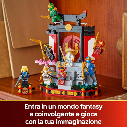 LEGO 71866 NINJAGO Display Personaggi Ninja – 15° Anniversario – Kit di Modellismo con Porta del Monastero