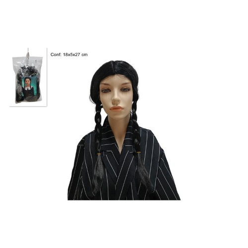 PARRUCCA MERCOLEDI NERA CON TRECCE 