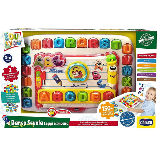 CHICCO BANCO SCUOLA LEGGI E IMPARA, 10112, per Imparare le Lettere dell'Alfabeto - 3 ANNI+