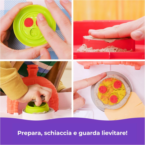  KINETIC SAND PIZZA, Set di Gioco Squish Pizza, con 452 g di Sabbia e 5 Attrezzi - 5 ANNI+