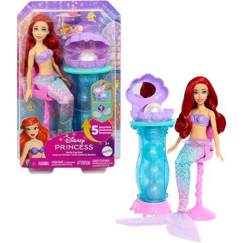 MATTEL JBF86 DISNEY PRINCESS ARIEL,e la Specchiera Magica, set bambola con coda da sirena rimovibile e specchiera - 3 ANNI+