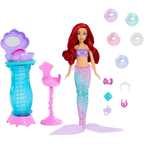 MATTEL JBF86 DISNEY PRINCESS ARIEL,e la Specchiera Magica, set bambola con coda da sirena rimovibile e specchiera - 3 ANNI+