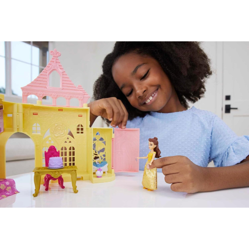 MATTEL JDP54 DISNEY PRINCESS- Il Castello di Belle, set componibile ispirato al film Disney con una mini bambola e 9 accessori - 3 ANNI+