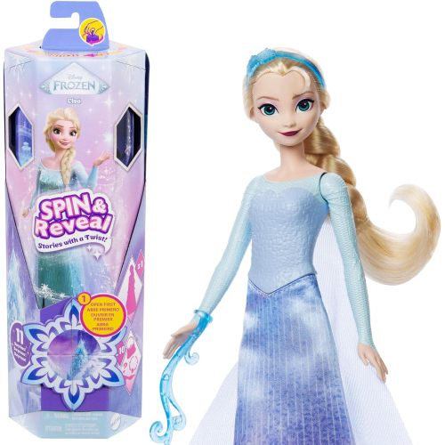 MATTEL JBG59 FROZEN ELSA SPIN & REVEAL, set con bambola e 11 sorprese da scoprire, 5 accessori e 5 adesivi - 3 ANNI+