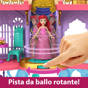 DISNEY PRINCESS - CASTELLO Due Mondi di Ariel, Set componibile Ispirato al Film, Mini Bambola e 1 Amico, 12 Accessori, 6 Aree Gioco
