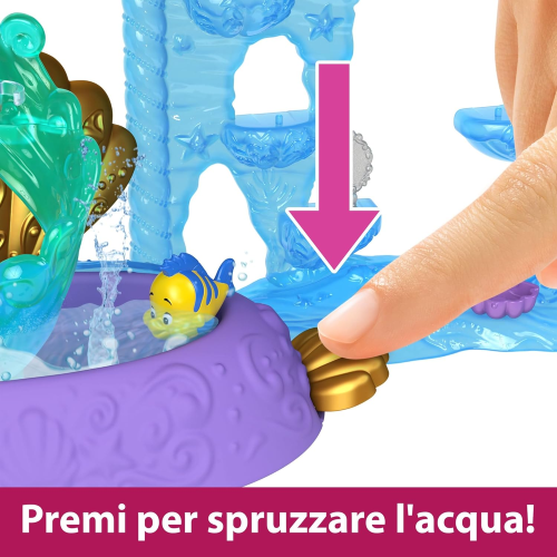 DISNEY PRINCESS - CASTELLO Due Mondi di Ariel, Set componibile Ispirato al Film, Mini Bambola e 1 Amico, 12 Accessori, 6 Aree Gioco