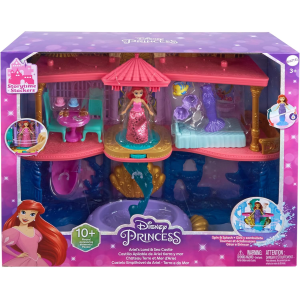 DISNEY PRINCESS - CASTELLO Due Mondi di Ariel, Set componibile Ispirato al Film, Mini Bambola e 1 Amico, 12 Accessori, 6 Aree Gioco
