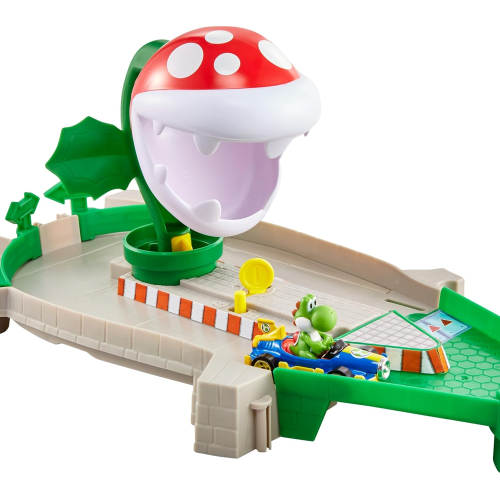 HOT WHEELS GFY47 MARIO KART -  Pista Piranha con Personaggio Yoshi in Macchinina - 5 ANNI+