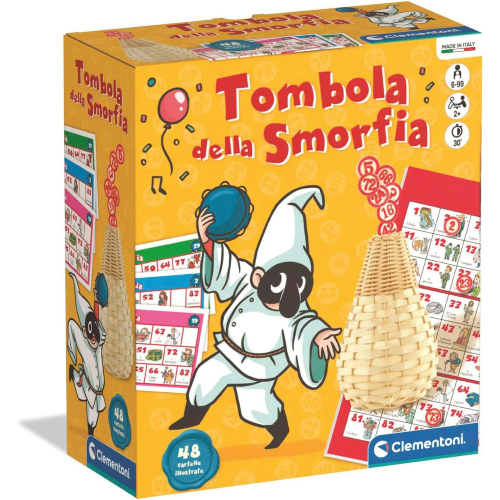 CLEMENTONI 81643  TOMBOLA SMORFIA 48 CARTELLE con Panariello, Numeri in Legno, Tutta la Famiglia, 2-10 Giocatori, Made in Italy
