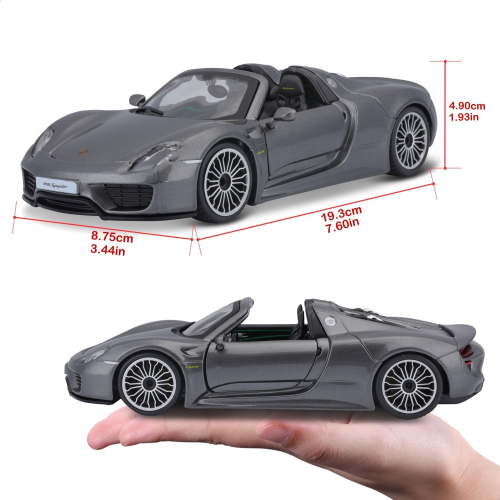BURAGO PORSCHE 918 SPYDER SCALA 1/24 Auto in metallo, colore: grigio - 18-21076 - 3 ANNI+