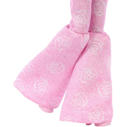 MATTEL JJN72  BARBIE FASHIONISTAS, Deluxe Style, n. 12, bambola dai capelli castani mossi e top in denim rosa - 4 ANNI+