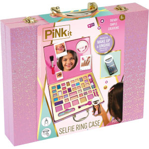 NICE PINK IT SELFIE RING CASE VALIGETTA, Set Trucchi con Specchio e Anello Luminoso per Selfie - 8 ANNI+