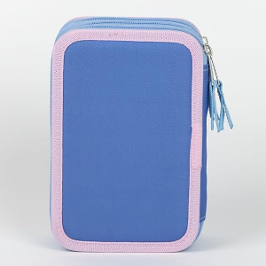 Stitch - Astuccio scolastico per bambini, colore: rosa, chiusura a cerniera, 12,5 x 6,5 x 19,5 cm, triplo scomparto