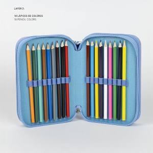 Stitch - Astuccio scolastico per bambini, colore: rosa, chiusura a cerniera, 12,5 x 6,5 x 19,5 cm, triplo scomparto