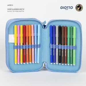 Stitch - Astuccio scolastico per bambini, colore: rosa, chiusura a cerniera, 12,5 x 6,5 x 19,5 cm, triplo scomparto