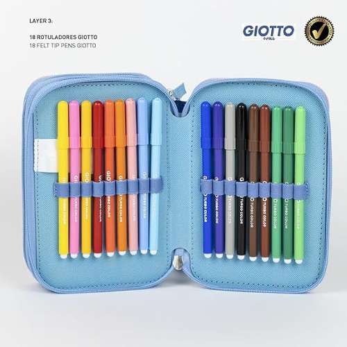 Stitch - Astuccio scolastico per bambini, colore: rosa, chiusura a cerniera, 12,5 x 6,5 x 19,5 cm, triplo scomparto