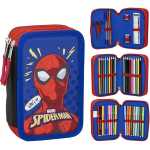 Astuccio a 3 scomparti di Spiderman - Colore blu - 12,5 x 6,5 x 19,5 cm - Realizzato in 100% poliestere - Chiusura con cerniera