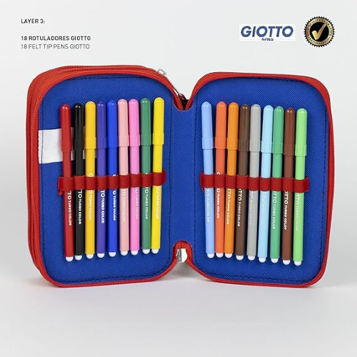 Astuccio a 3 scomparti di Spiderman - Colore blu - 12,5 x 6,5 x 19,5 cm - Realizzato in 100% poliestere - Chiusura con cerniera