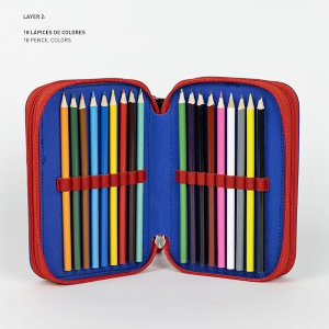 Astuccio a 3 scomparti di Spiderman - Colore blu - 12,5 x 6,5 x 19,5 cm - Realizzato in 100% poliestere - Chiusura con cerniera