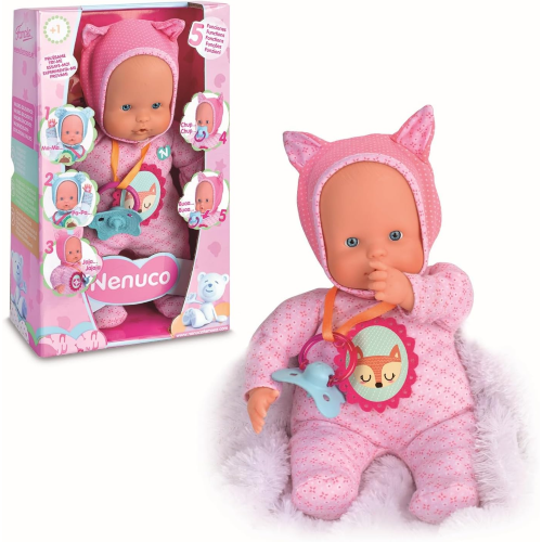 NENUCO SOFT 5 FUNZIONI, Rosa, Emette Suoni di Ciuccio e Succhiamento del Pollice come un Vero Bambino, Ride, Piange, Dice Mamma e Papà
