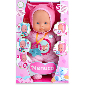 NENUCO SOFT 5 FUNZIONI, Rosa, Emette Suoni di Ciuccio e Succhiamento del Pollice come un Vero Bambino, Ride, Piange, Dice Mamma e Papà