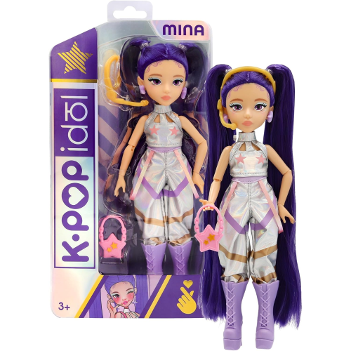 K-POP IDOL DEMON HUNTERS - Bambola Mina Bambole alla moda Stile K-Pop Starlight, capelli viola con codini. 3 accessori per creare outfit 
