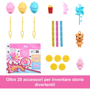 BARBIE Malibu e chiosco zucchero filato, set con bambola e 20 accessori inclusi - 3 ANNI+