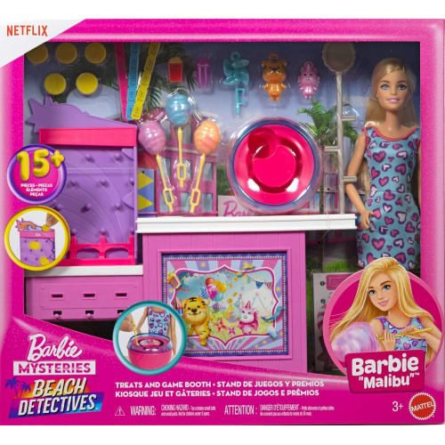 BARBIE Malibu e chiosco zucchero filato, set con bambola e 20 accessori inclusi - 3 ANNI+