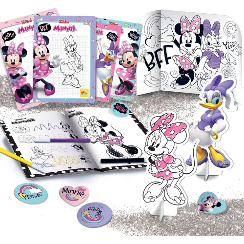 LISCIANI 92932 MINNIE 2 IN 1 CARD GAME, Zainetto Coloring e Drawing School, Zaino, Lavagnette, Pennarelli, Multicolore, 92932