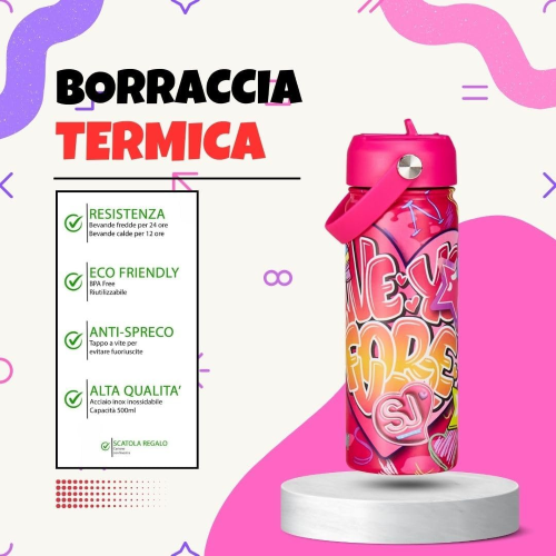 BORRACCIA SEVEN SJ GIRL LOVE YOU FOREVER - 500ML TERMICA IN ACCIAIO INOX 304 