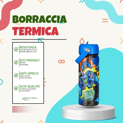 BORRACCIA SEVEN SJ BOYS GAMES PLAY - 500ML TERMICA IN ACCIAIO INOX 304 